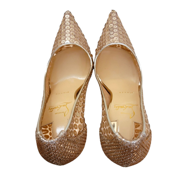 Christian Louboutin Paill Cabaret Gold Sequin Mesh Pumps 37 / US 7 - Picture 11 of 13